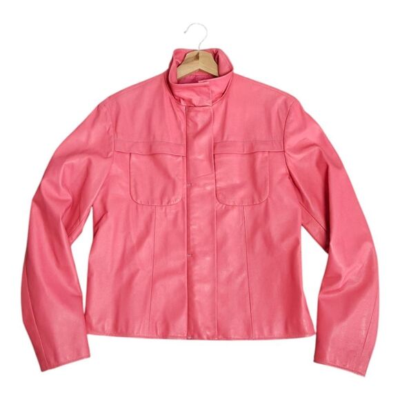 Elegant Pink Leather Biker Jacket for Women Size S - Picture 4 of 9